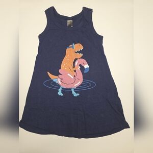 Kids Navy Tank Top with Dinosaur and Flamingo Graphic